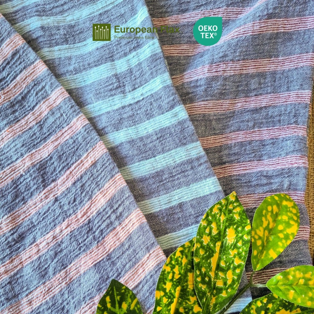 Pure Linen Crinkle Dark Stripes [210510]