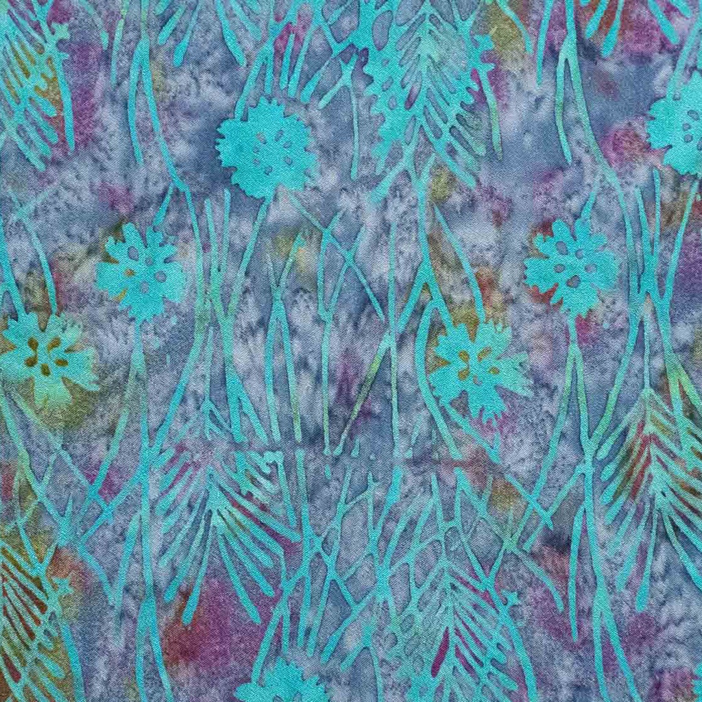 Viscose Crepe Shinny Flower Daun Blue [0412-1986]